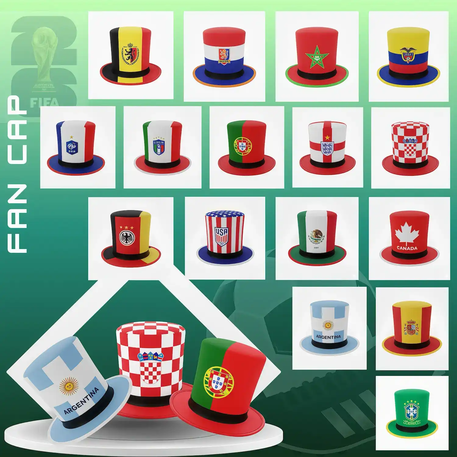2026 FIFA World Cup National Team Flag Novelty Fan Top Hat - SKU:NPS-WCP-FAN-003
