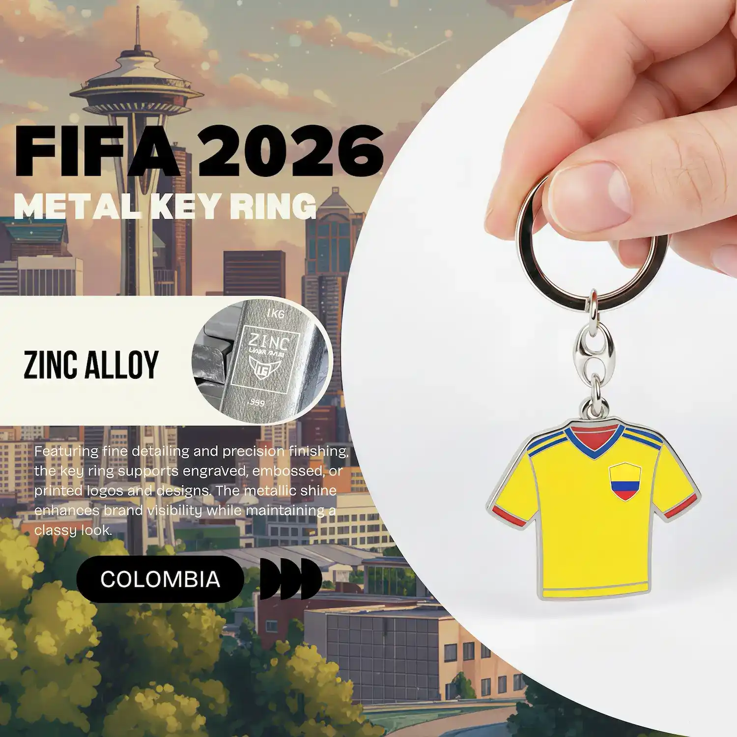 2026 FIFA World Cup Colombia National Team Jersey Metal Key Ring - SKU:NPS-WCP-FAN-016