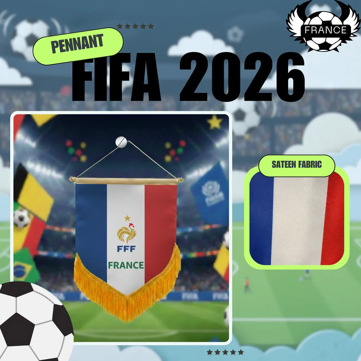France National Team 4×6 Inch Premium Sateen Pennant-SKU: NPS-WCP-FAN-032