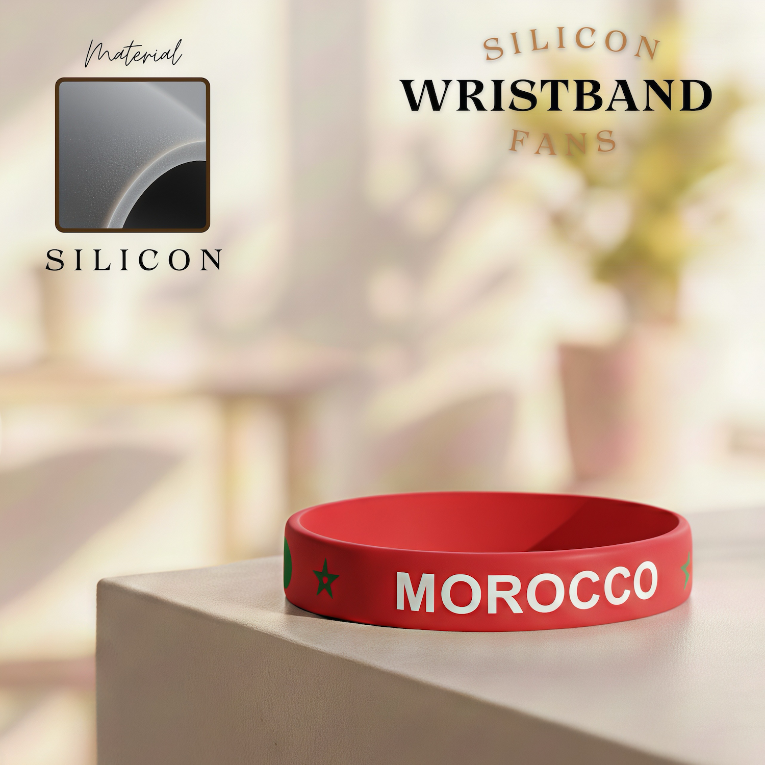 2026 FIFA World Cup Morocco National Team Silicone Wristband - SKU:NPS-WCP-FAN-035